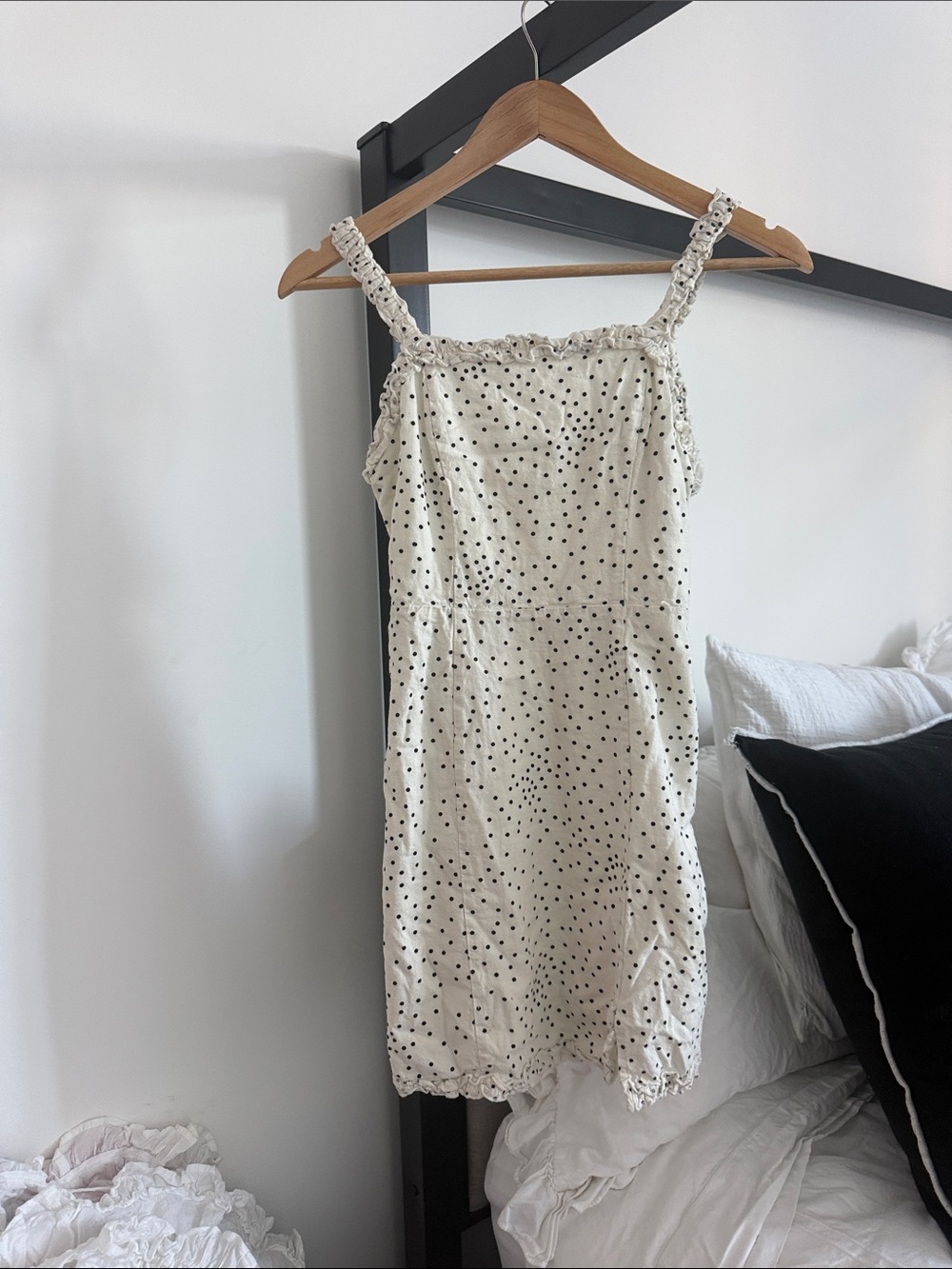 Urban Outfitters Cream Mini Dress with Black Polka Dots